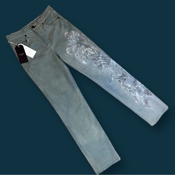 🎉HP🎉Originally NWT  Euchre Cigarette Jeans, Hand painted and Sage Dyed. 28 - Picture 3 of 13